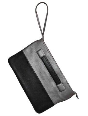 PERLINA NEW YORK Genuine Leather Two Tone Wristlet Clutch Purse
